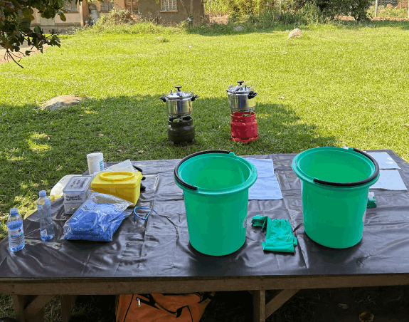 Equipment laid out on grass